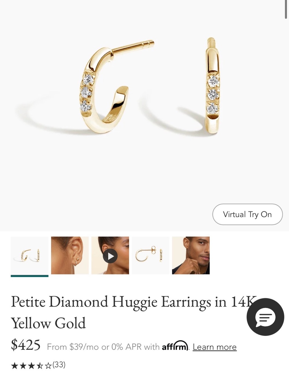 Petite Diamond Huggie Earrings in 14K Yellow Gold